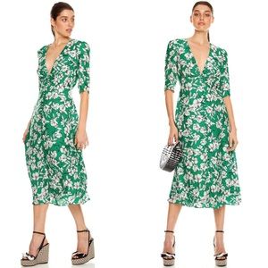 NEW TALULAH That Forever Feeling Floral Kelly Green Button Up Flowy Midi Dress